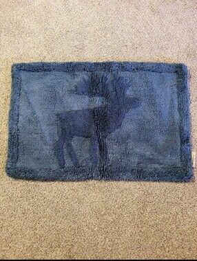 Vintage Woolrich Blue Moose Rug, Rustic Cabin Outdoors 30.5 x 20 in Blue NWOT